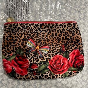 Estée Lauder Leopard Print Clutch with Red Roses large make up bag